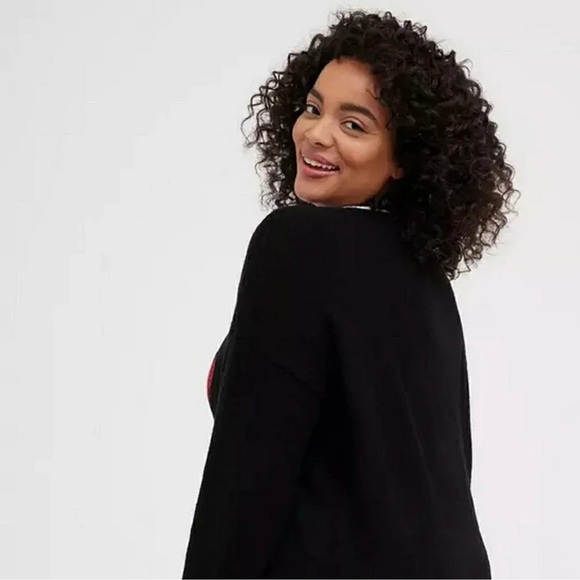 Torrid Buffalo Plaid Gold Stars Holiday Black Cotton Knit Plus 3X Sweater 22/24 - Picture 13 of 14